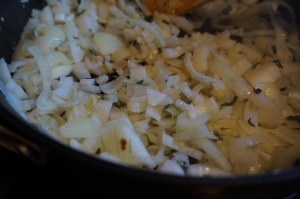 Garlic, onions, and sage sizzling away