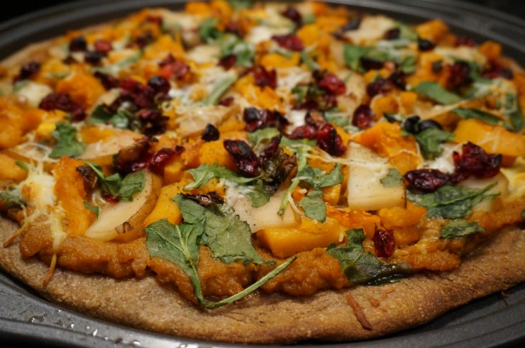 Roasted Butternut Squash, Pear, and Cranberry Pizza w/ Pumpkin Sauce & Fontina Cheese