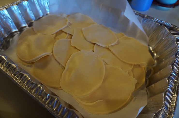 Cut out pie dough into circles about 3" in diameter.