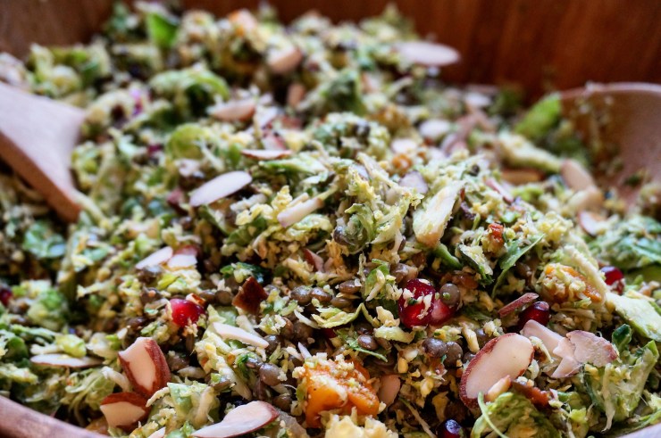 Shaved Brussels & Lentil Slaw w/ Creamy Hummus Vinaigrette