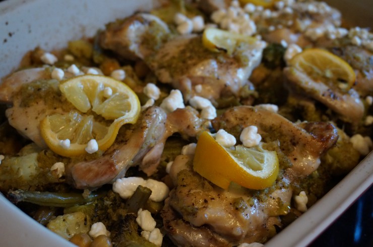 Lemon Pesto Chicken and Bean Bake