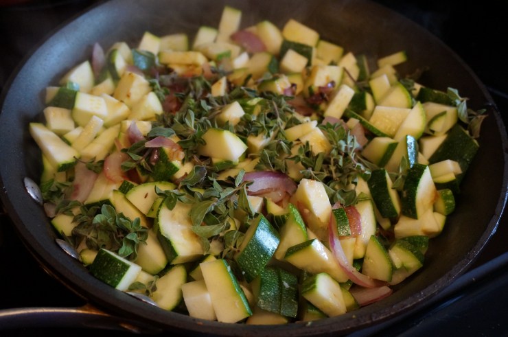 Cook veggies in skillet.