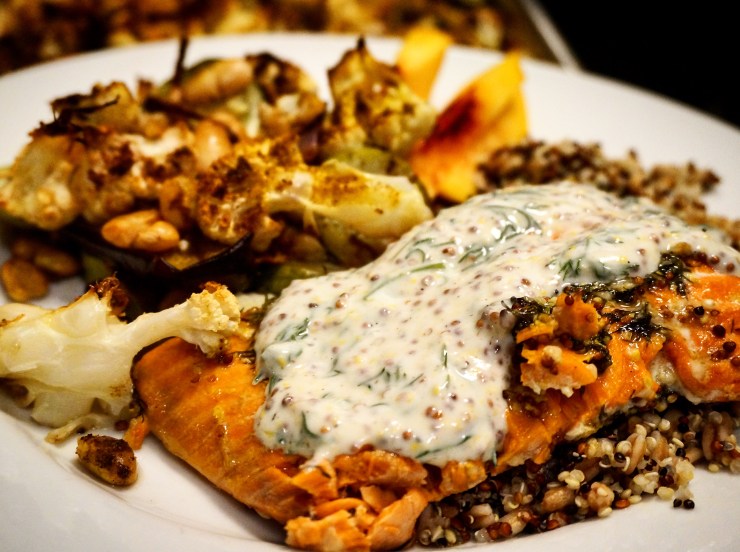 Salmon with Lemon Mustard Dill Sauce