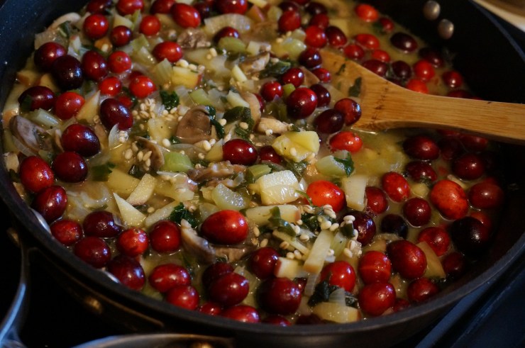 Saute veggies, herbs and cranberries until tender.