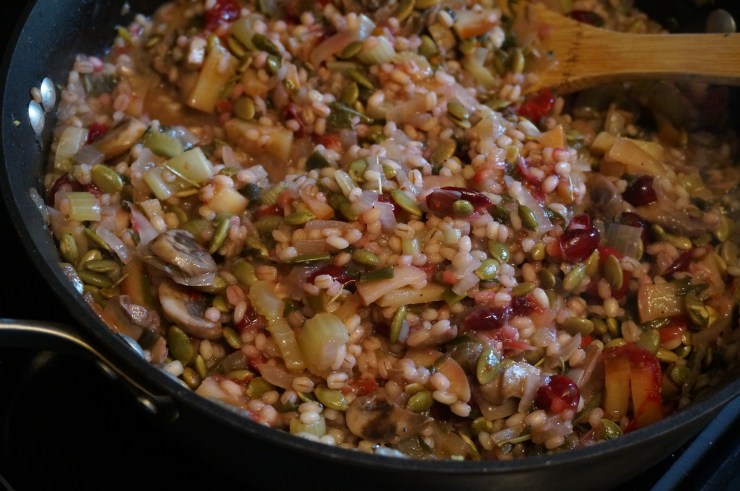 Add barley and cook until liquid is absorbed.